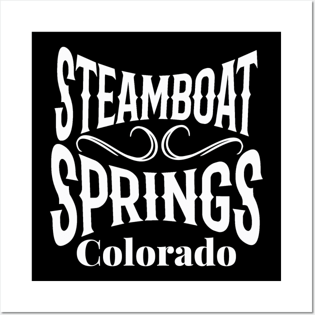 Steamboat Springs Resort Colorado U.S.A. White text. Gift ideas for the ski enthusiast. Wall Art by Papilio Art